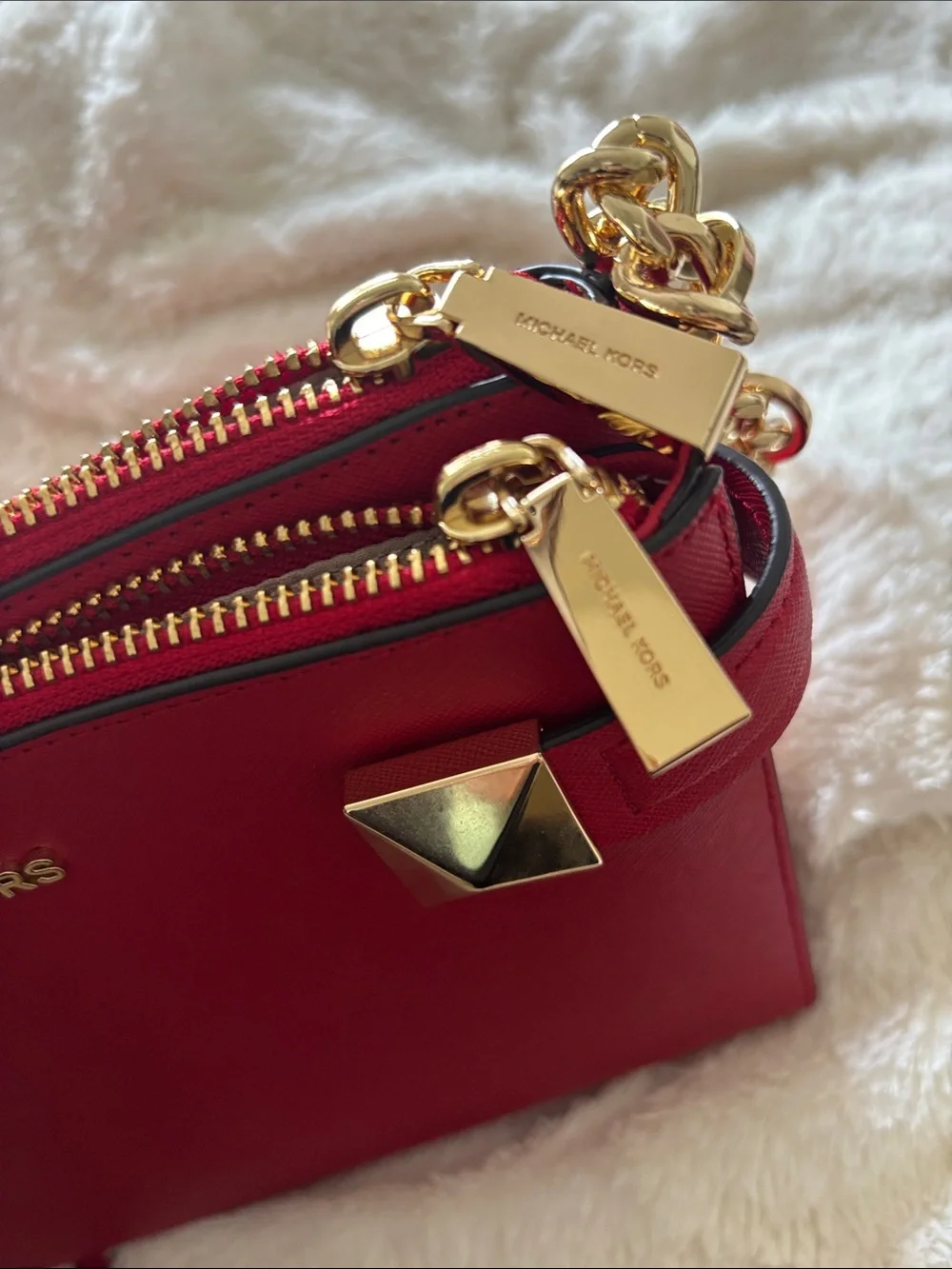 MICHAEL KORS Red Saffiano Leather Crossbody with Gold Hardware